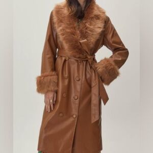 Nasty Gal Tan Faux Fur Trim Trench Coat